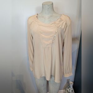 Silk Women's Long Sleeve Top, Gold V Neck 100% Silk Size L